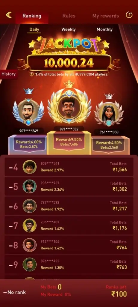 HU777 Game home screen with APK download and gaming options
